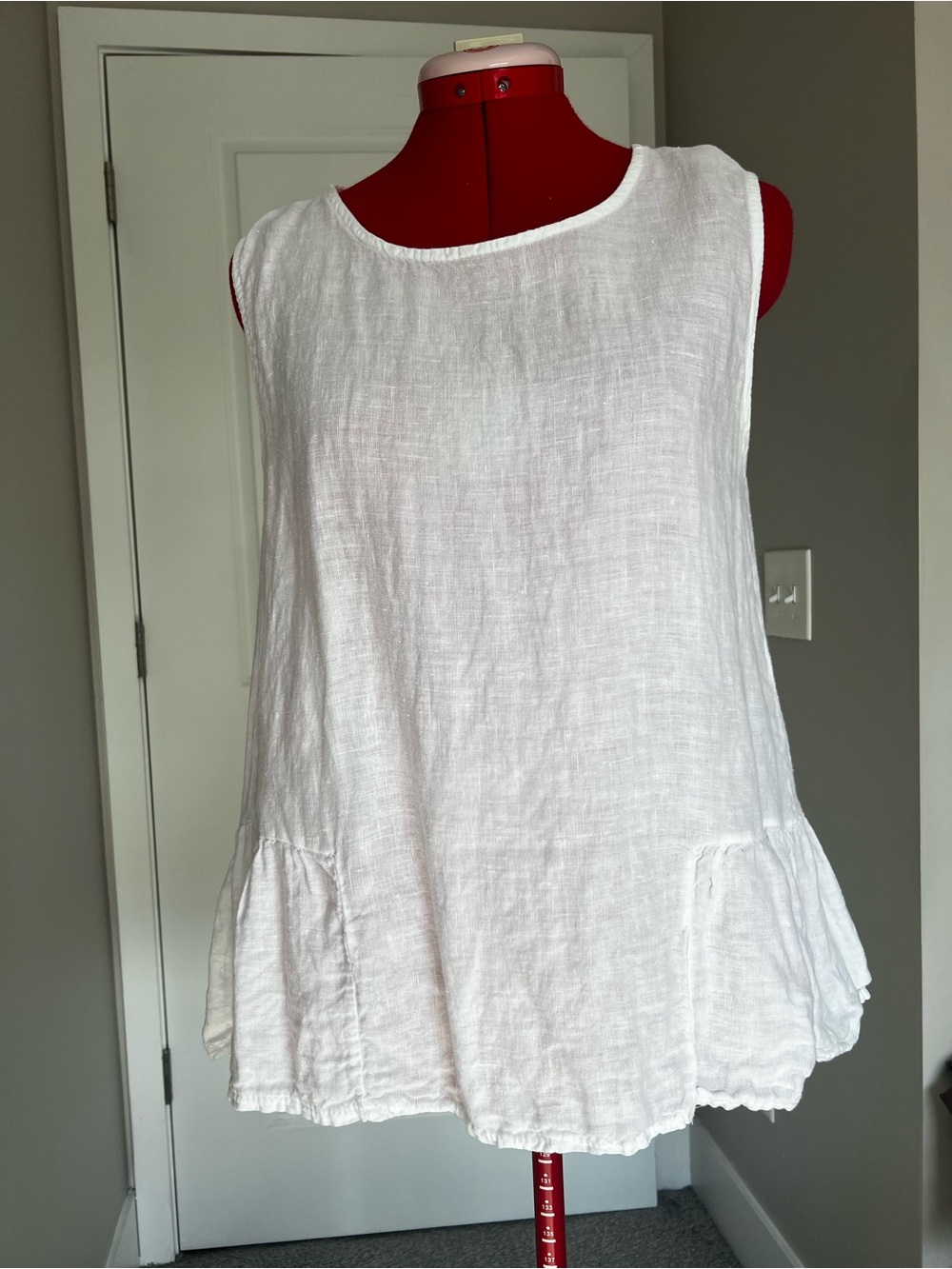 White Linen Ruffle-Hem Tank Top